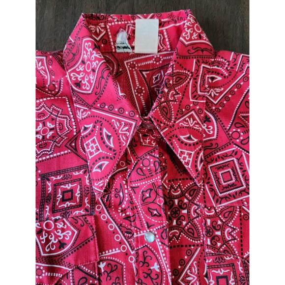 Vtg Rockmount Ranch Wear 70s Red Bandana Print Pearl Snap Button Down Shirt 40 - Picture 5 of 10